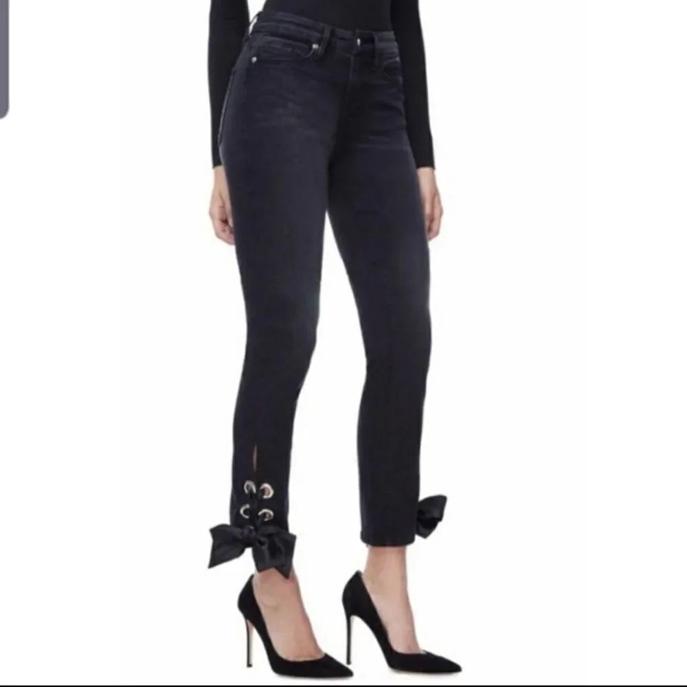 Good American black Straight leg Ankle ribbon lace jeans sz 00/24